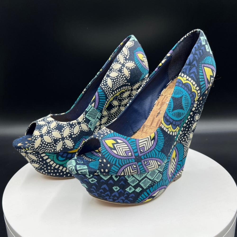 LILIANA Blue Pattern Wedges